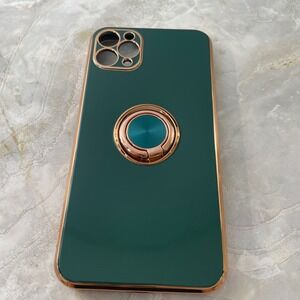 UnnFiko iPhone 12 Pro Max Case Emerald Green Gold Electroplated Kickstand Ring
